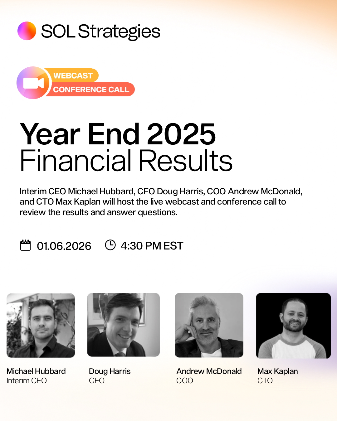 SOL STRATEGIES ANNOUNCES DATE OF FISCAL YEAR END 2025 FINANCIAL EARNINGS CALL