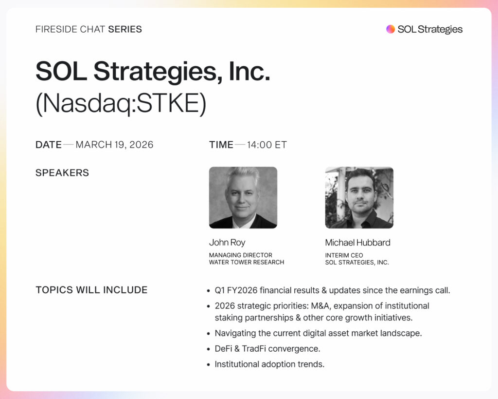 SOL Strategies To Participate In Water Tower Research Fireside Chat On March 19