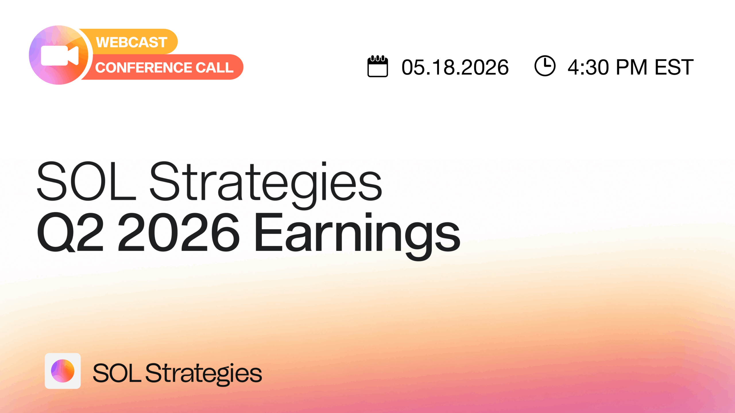 Q2 2026 Earnings Conference Call Announced | SOL Strategies